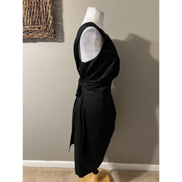 Talbots Black Stretch Cotton Dress 16 Sleeveless V Neck Tie Washable NWT - Picture 4 of 10